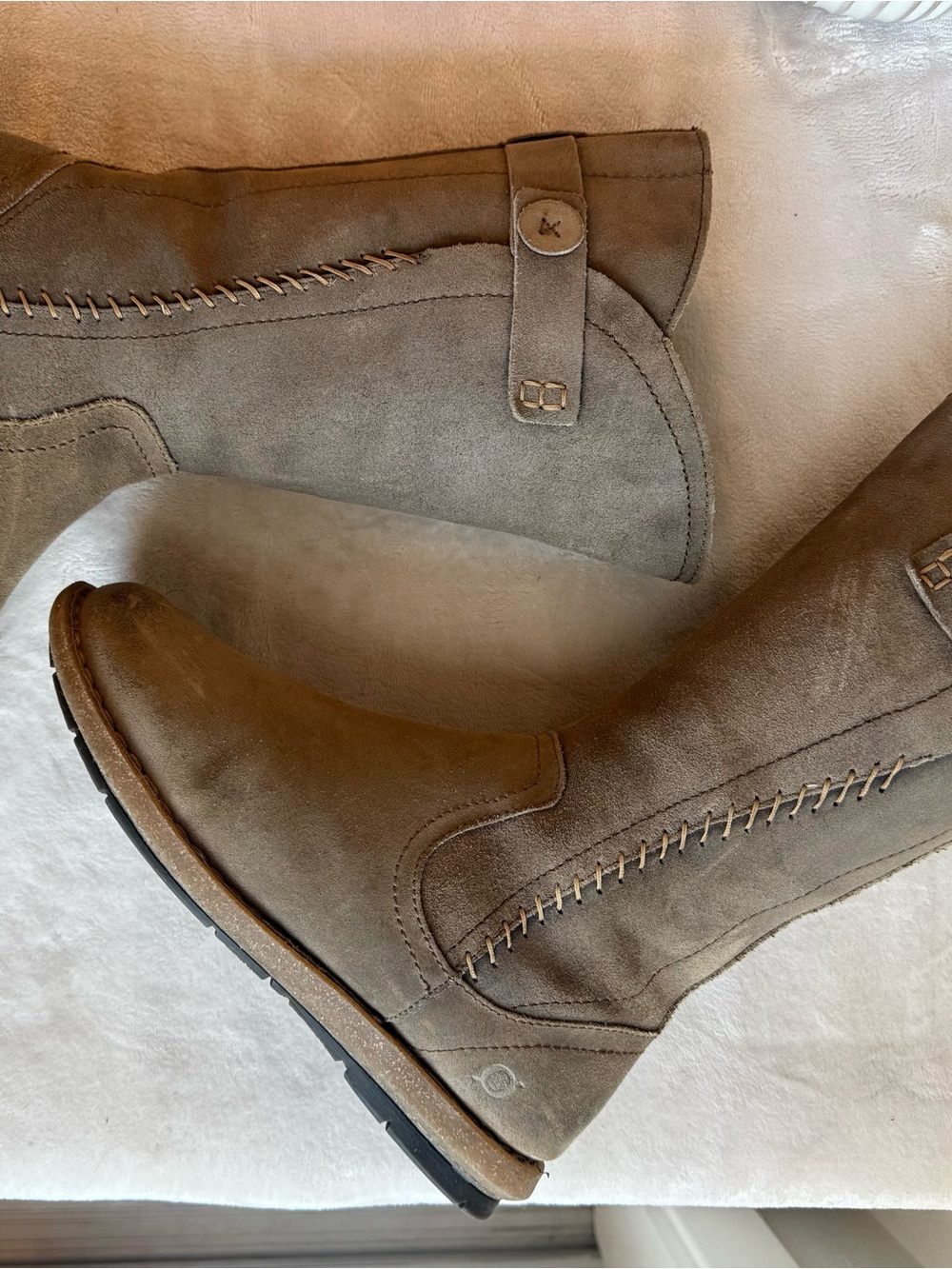 Born Olive-Taupe Suede Mid-Calf Heeled Boots - Picture 7 of 16